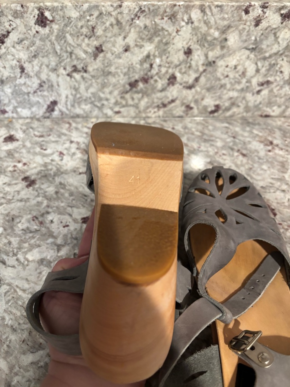 Swedish Hasbeens Grey Suede Cutout Ankle-Strap Clogs - Picture 8 of 11